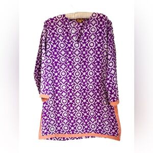 Roberta Roller Rabbit Purple and White Cotton Poplin Tunic Small Vintage